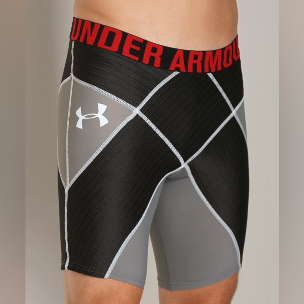 Under Armour Compression Shorts 9"Core Short Pro Graphite Black Red Size 2XL